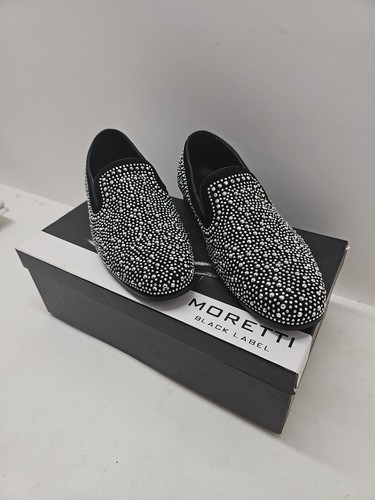 Moretti Black Label Men’s Dress Shoes Black & Silver Size 8 Slip On Loafers - Picture 5 of 18