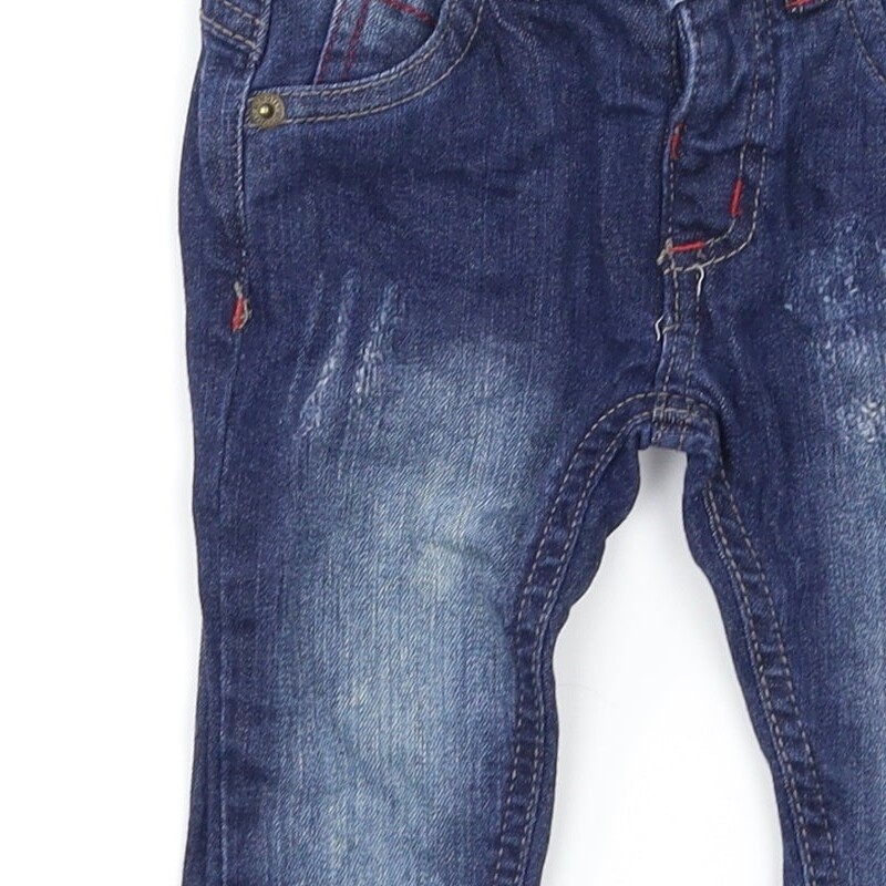Minoti Boys Blue 100percent Cotton Cargo Jeans Size 6-9 Months image 9
