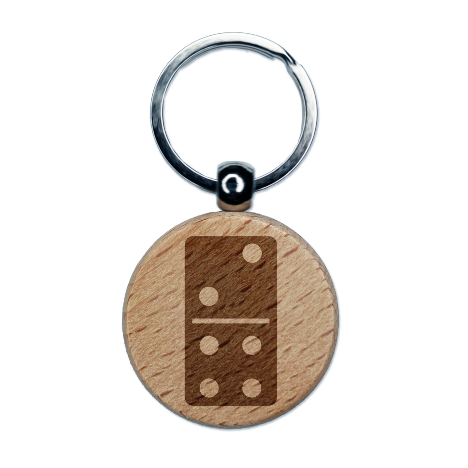 Dominoes Game Tile Engraved Wood Round Keychain Tag Charm