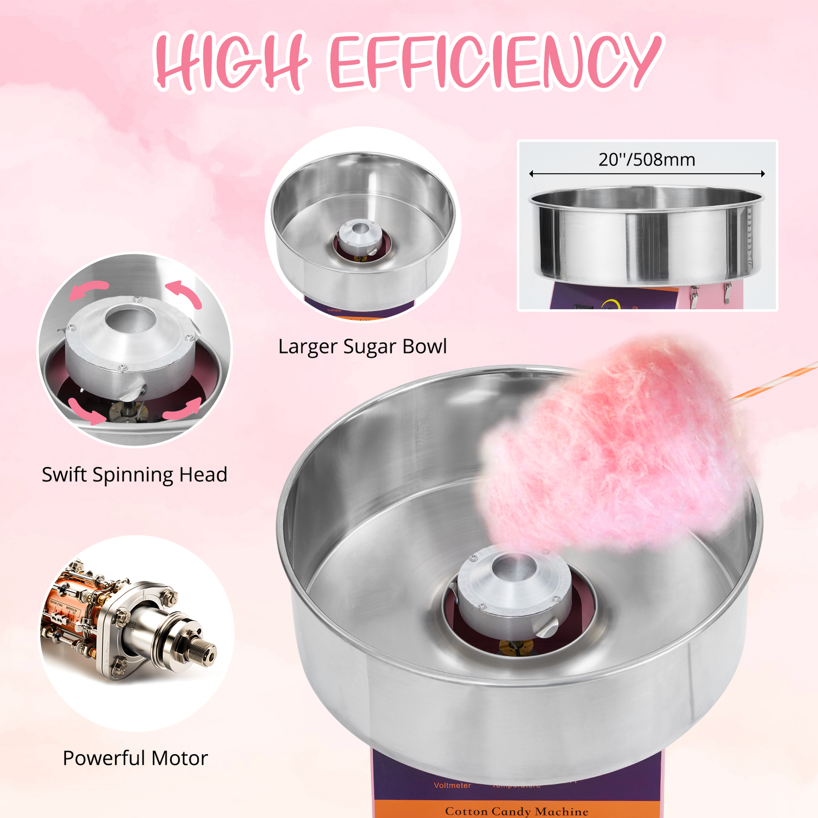 1030W Commercial Cotton Candy Machine – Stainless Steel, Quiet, With Sugar Scoop For Parties & Events