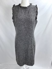 NWT Loft 10T Gray Black Tweed Sleeveless Dress Ruffle Neck Office