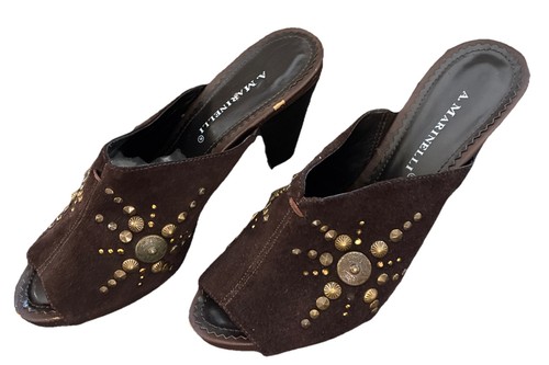 A. MARINELLI Shoes "HOPE" 7.5M brown suede with gold designs Mule slide with box