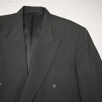 Vtg Mens Double Breasted 44R Taupe Gray 100% Wool Blazer Suit