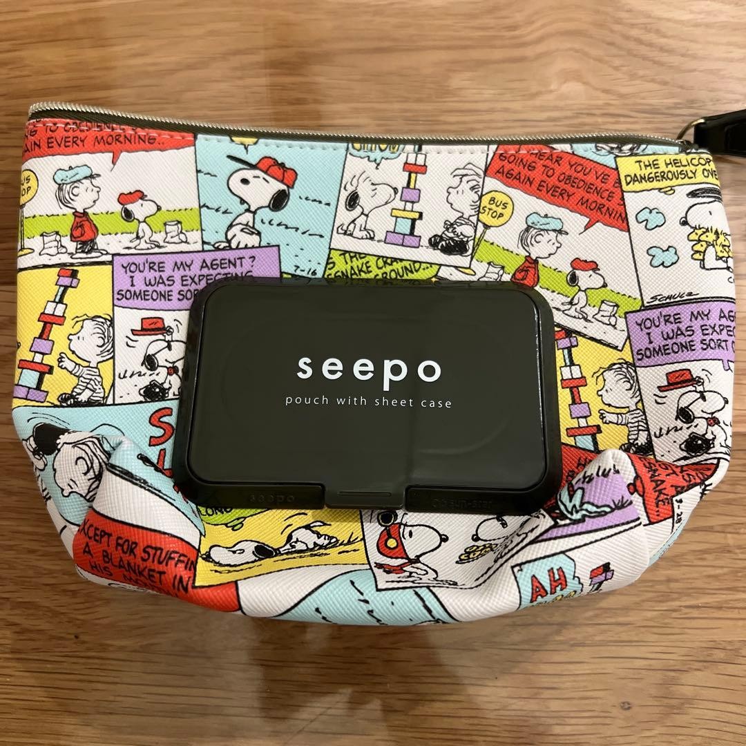 Snoopy PEANUTS Seepo Wet Wipe Pouch con estuche de asiento, funcional, 14+