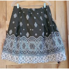 Charter Club 100 Cotton Brown White Mini Skirt Sz 8 Petite Fully Lined Boho