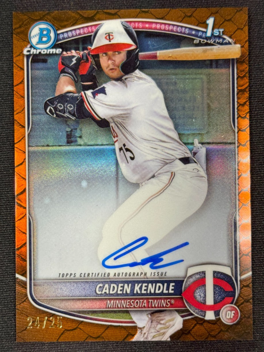 Caden Kendle Auto /25 Reptilian Orange 1st 2025 Topps Chrome Bowman Twins
