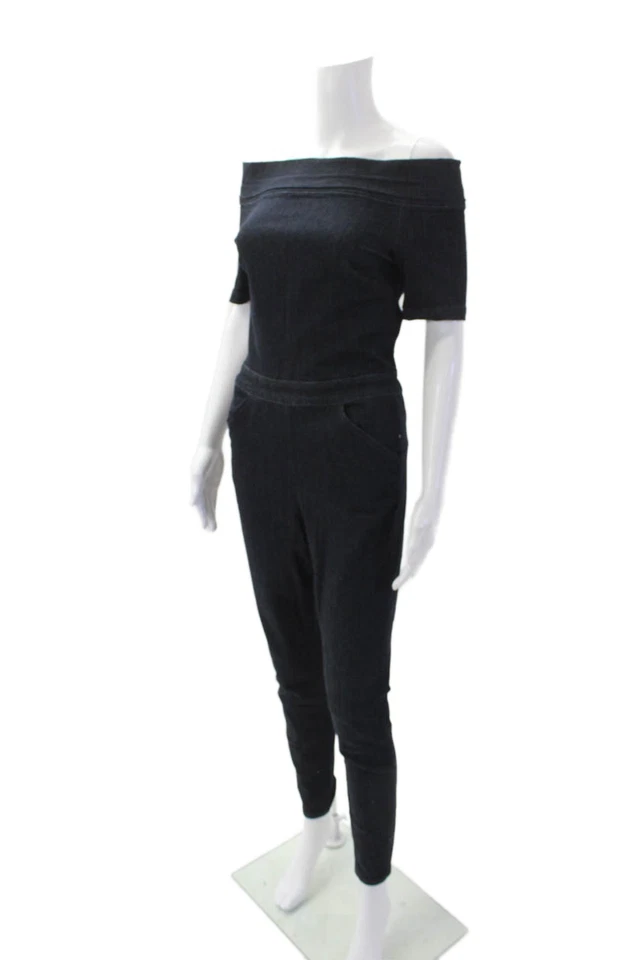 Mono de manga corta 3x1 NYC para mujer de algodón con hombros descubiertos azul talla S Foto 2 de 4