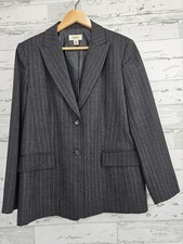 Vintage Talbots Petites 14P Wool Charcoal Gray Striped Blazer Coat