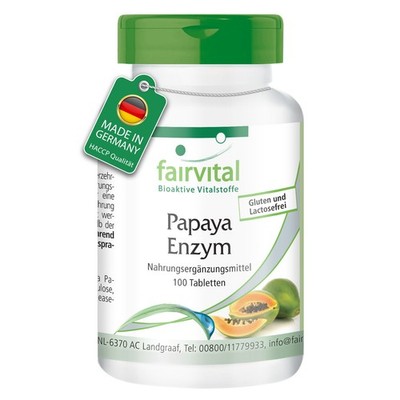 Papaya Enzym 100 Kautabletten mit Papain, Amylase, Protease - VEGAN | fairvital