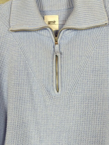 Aerie Cozy Up Waffle Thermal Knit Oversized 1/4 Zip Pullover Sweater Blue Small - Picture 2 of 7