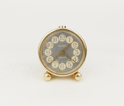 Vintage 1970s Alarm Clock Slava Russian Soviet CCCP Golden Table Desk Clock
