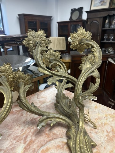 Very Large Pair of 5 Arm Antique French Rococo Bronze Wall Lights Sconces H:62cm - Picture 6 of 9