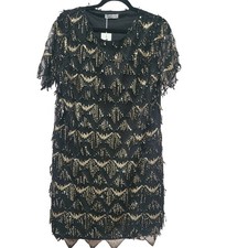 VVMcurve Black Gold Sequin Diamond Mesh Cocktail Dress Large NWT