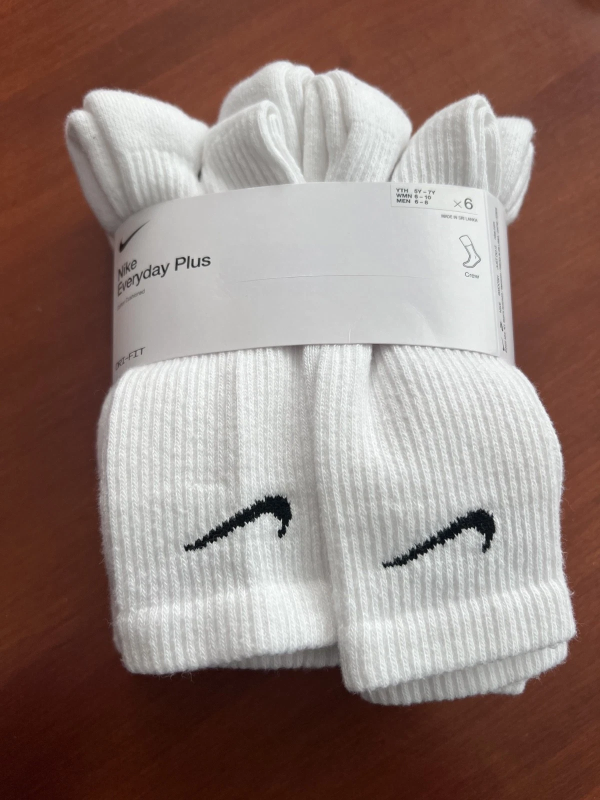 Nike Everyday Plus Cushioned Dri-fit Crew Socks-size M-6 Pack