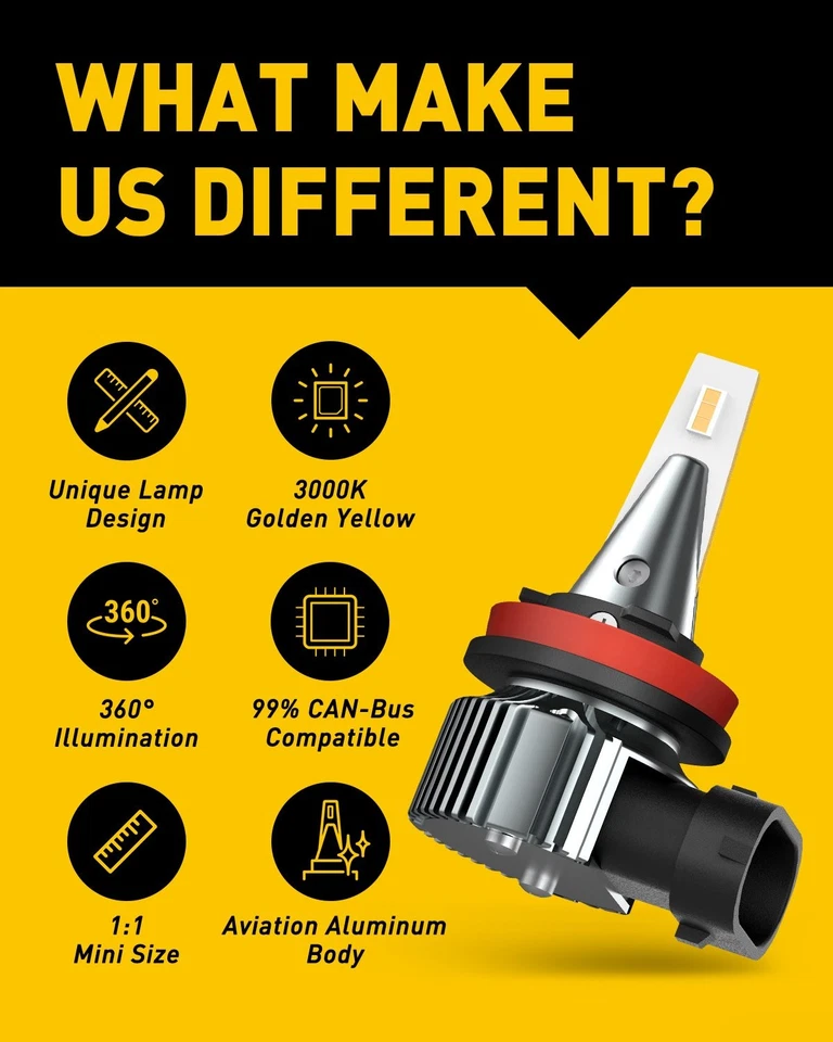 LED Fog Light Bulb H11 High Power 200W Lamps yellow Foglight Bulbs DRL Kit 2~10X - Image 3 of 4