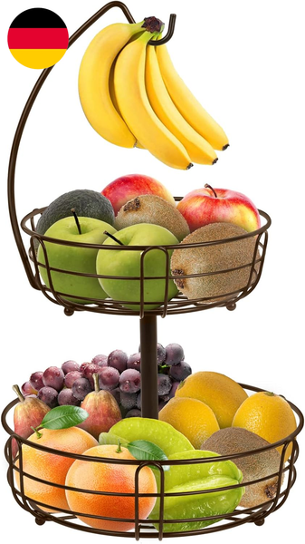 Bomclap Obst Etagere - 2 Etagen Obstkorb Mit Bananenhalte - Abnehmbare Obstschal-image