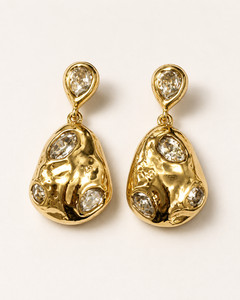 Authentic Alexis Bittar Double TeaDrop CZ Earrings 14k Gold Plated