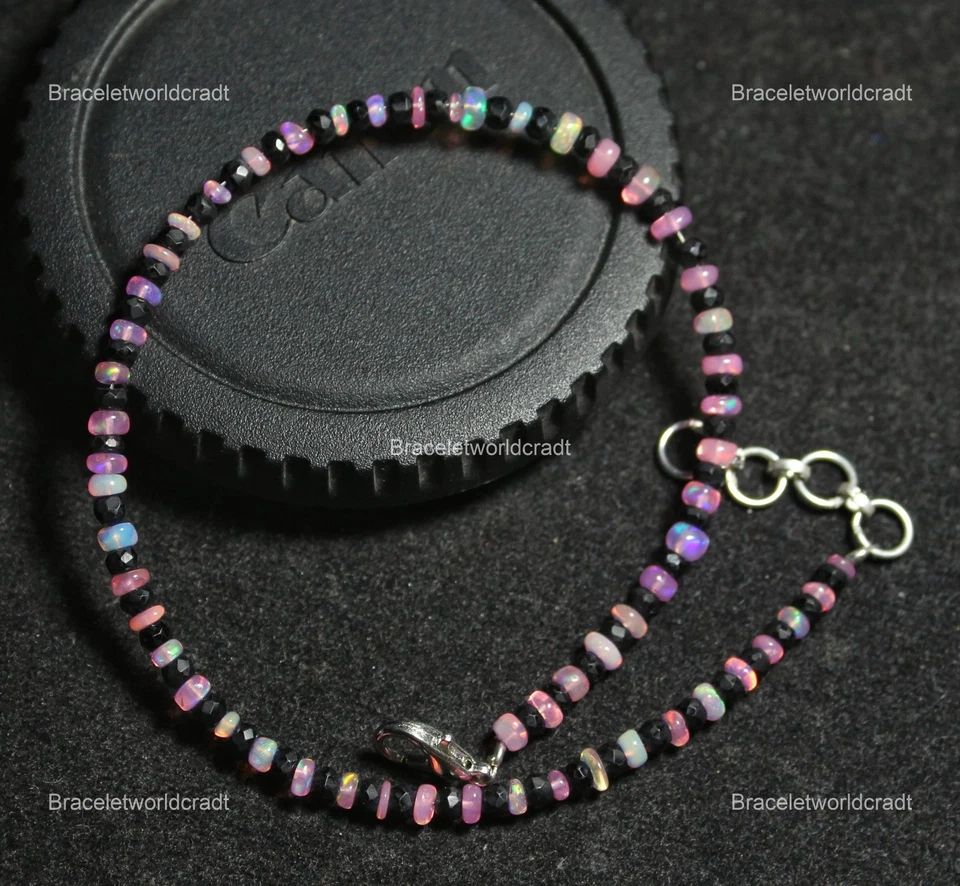 Pulseira de noivado corrente prata esterlina 925 pedra preciosa opala etíope - Imagem 3 de 3