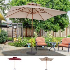 3x3(m) Wood Square Patio Umbrella Market Parasol Sunshade