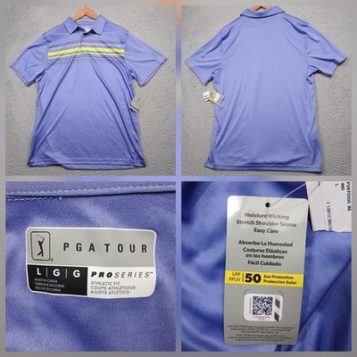 PGA Tour Pro Series Polo Shirt Men's Large Blue Stripe Golf Top NWT