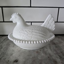 Vintage Indiana Milk Glass Hen on Nest Covered Candy Bowl Dish 7