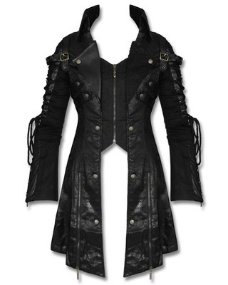 Punk Rave Gift Schwarz Damen Jacke Mantel Gothic Steampunk Kunstleder Netz