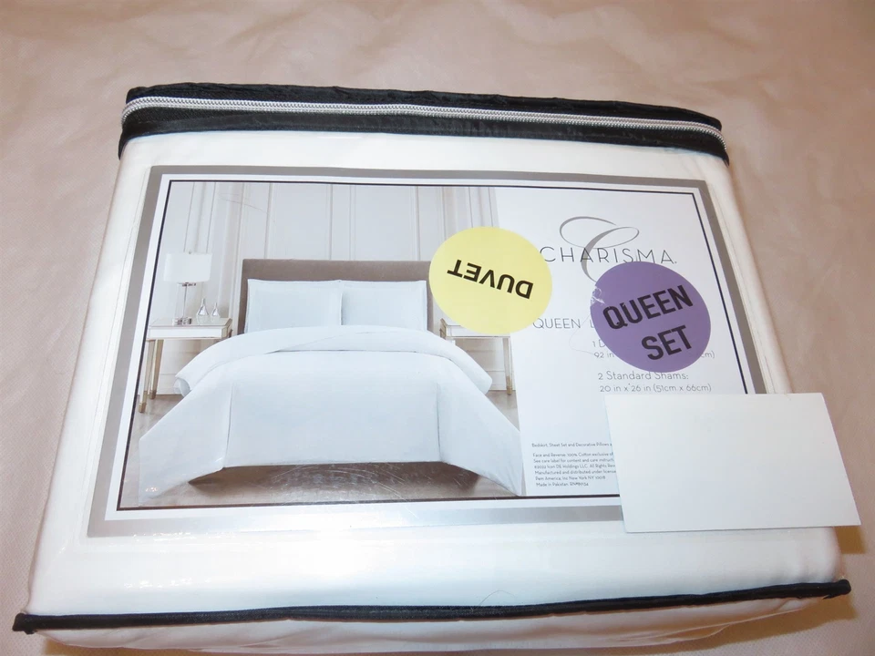 Charisma Bristol Embroidered 3 piece queen duvet cover set white - Image 4 of 4