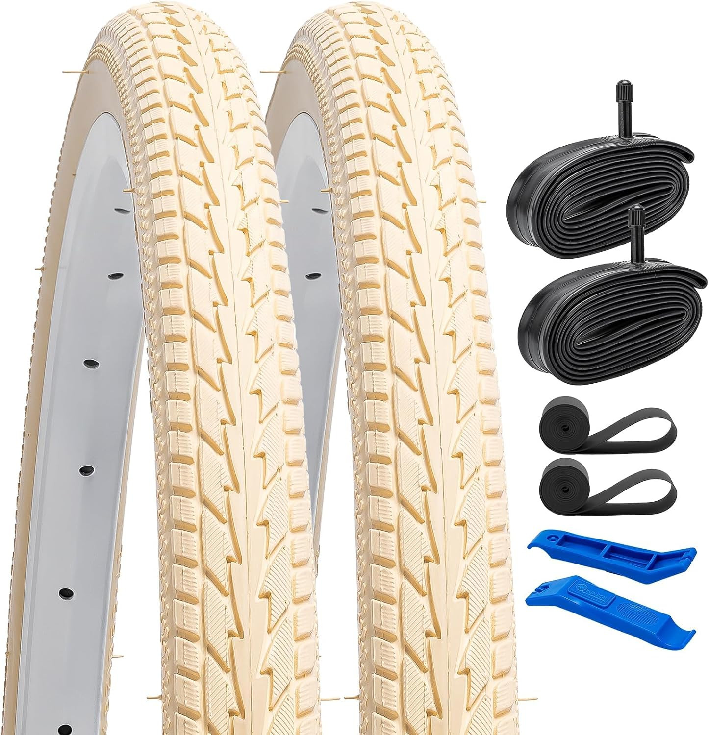 2-PCS 26X1 3/8 (37-590) Road Bike Tires and 26X1 3/8" Schrader Valve Heavy Duty 