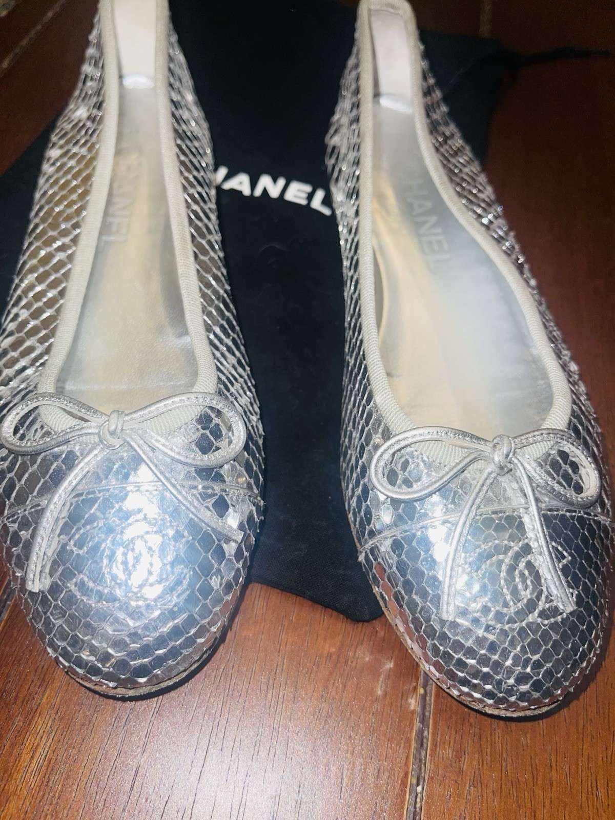 Authentic Chanel PYTHON Silver Mirror CC Logo Bal… - image 2