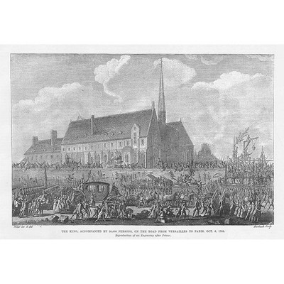 FRANZÖSISCHE REVOLUTION Der König auf dem Weg von Versailles nach Paris - antiker Druck 1889