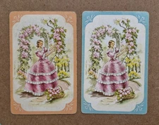 Pair Of Vintage Swap Playing Cards - Deco Lady Flowers