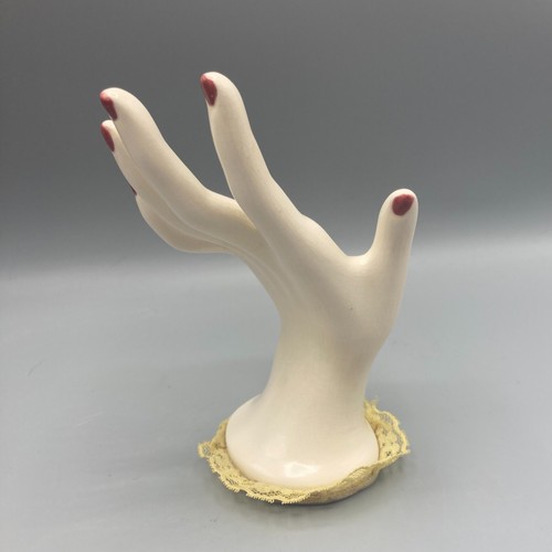 Porta anelli espositore gioielli a mano unghie dipinte in ceramica vintage - Foto 1 di 8