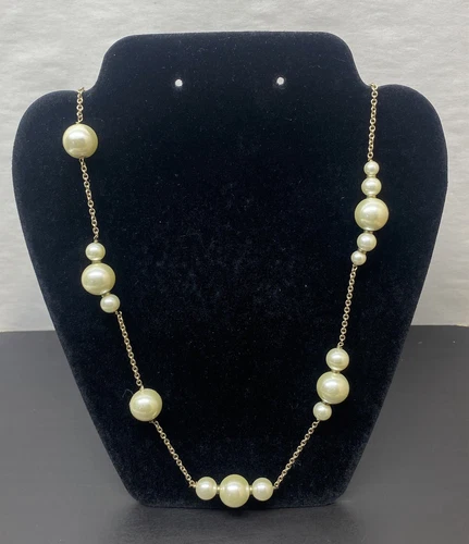 OFF WHITE Collana catena lunga perle bianche finte firmate J.Crew perline tono oro