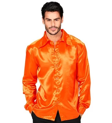 Widmann Satin Orange 70s Disco Shirt (M) Orange - Imagen 1 de 4