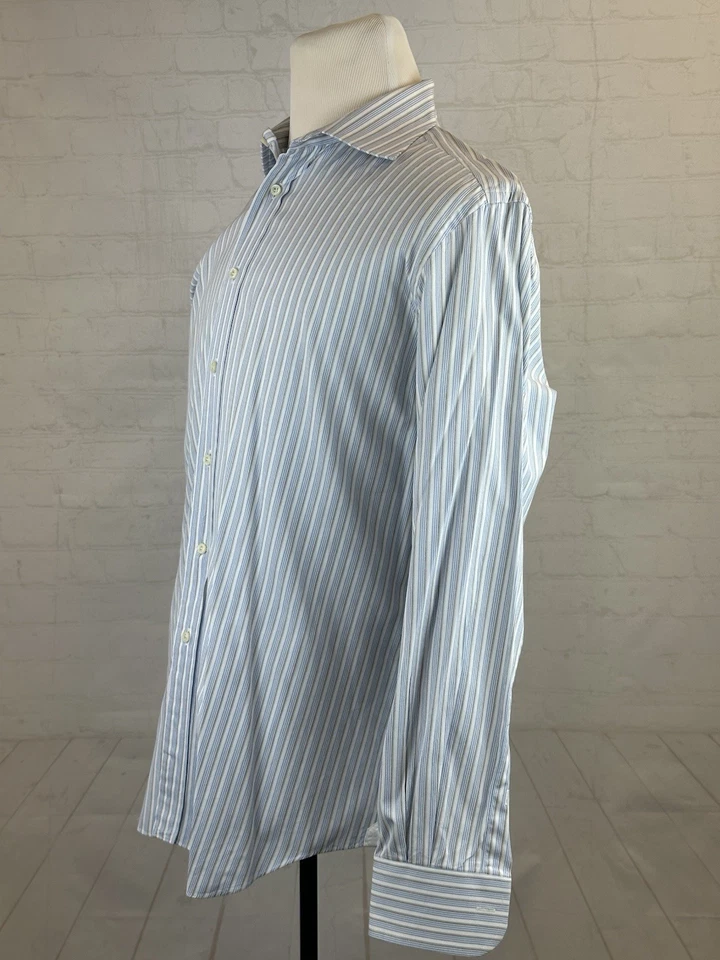 Ermenegildo Zegna Men's Light Blue Stripe Cotton Dress Shirt 16 41 34/35 $798 - Image 2 of 4