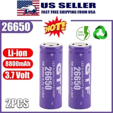 2PCS 26650 3.7V Battery Rechargeable Capacity 8800mAh Flashlight Battery US Ship