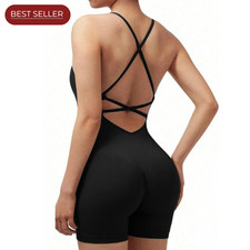 Womens Yoga Gym Jumpsuit Sports Activewear Fitness Workout Short Outfit