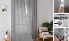 Grey Sheer Curtains 96 Inches Long, 42"W x 96"L Pack of 2 Charcoal Grey