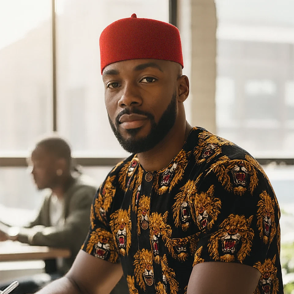 Sombrero de lana roja Fez para hombre - Gorra Igbo de fieltro suave | Sombrero tradicional africano Kufi Foto 4 de 4