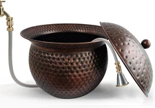 BSTGIFTS Garden Hose Holder Pot with Lid - Hose Storage Pot with Copper Finish a