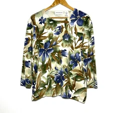 Alfred Dunner Sweater Women's XL Floral Beaded 3/4 Sleeve Pullover