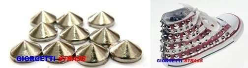 GIORGETTI STRASS BORCHIA a PUNTA 7mm 10pz ARGENTO per scarpe Hot fix tronco termoadesive converse