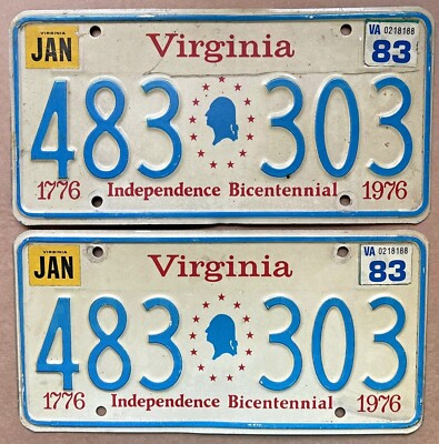 1976 VIRGINIA US INDEPENDENCE BICENTENNIAL AUTOMOBILE LICENSE