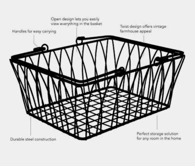 Spectrum Twist Wire Basket for Organizing (Medium, Black) - Sturdy Farmhouse NEW