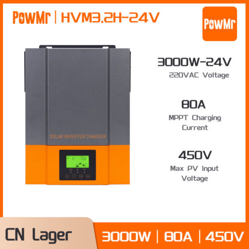 PowMr 3000W 24V Solar Wechselrichter Inverter Reine Sinus MPPT 80A Ladegerät - Bild 1 von 12