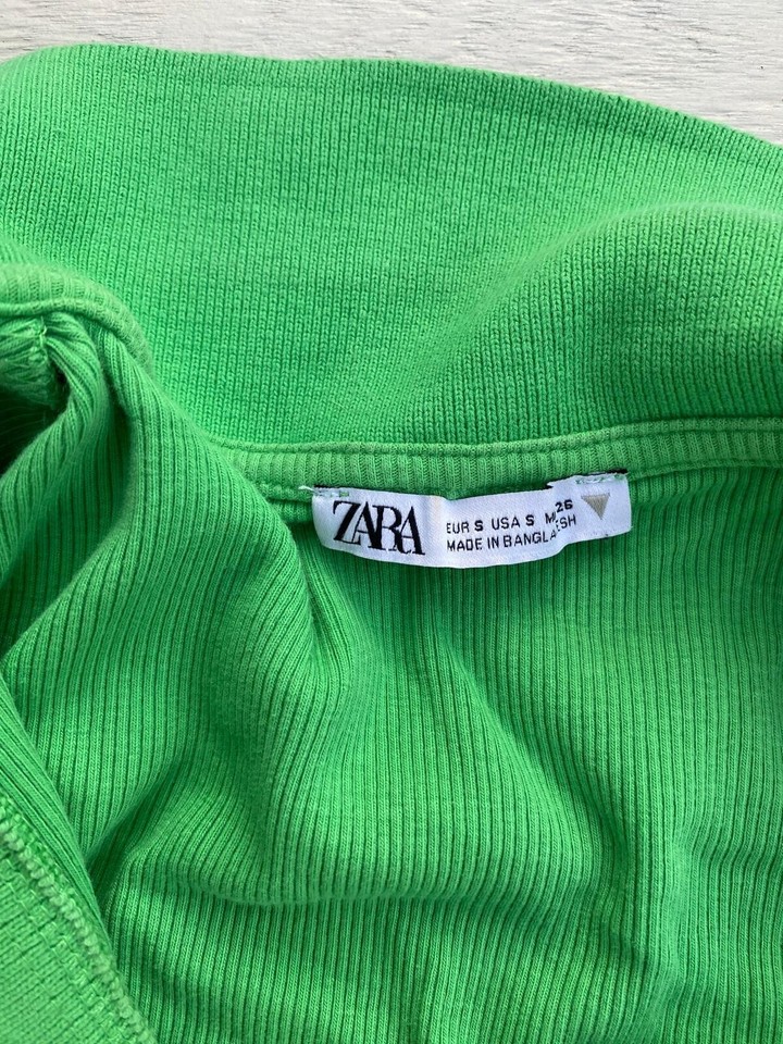 Zara Green Polo Shirt Crop Top Size S eBay