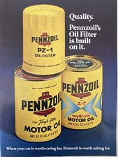 1976 Pennzoil Motor Oil Print Ad PZ-1 Oil Filter Z-7 Multiviscosity