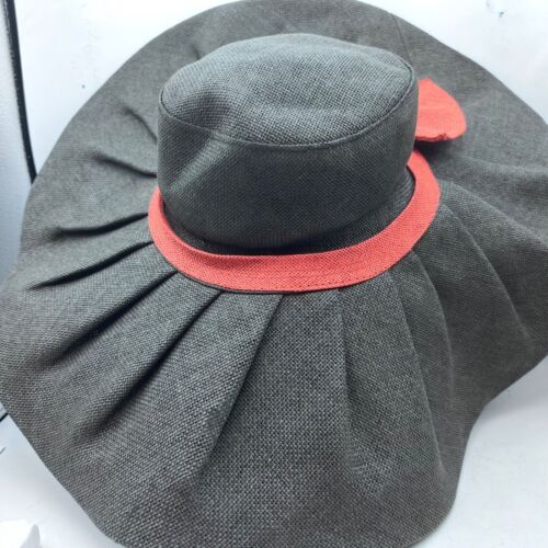 Hat Large Women Beach Sun Wide Brim Straw Hat Floppy Foldable Black. Rust Bow - Picture 2 of 4