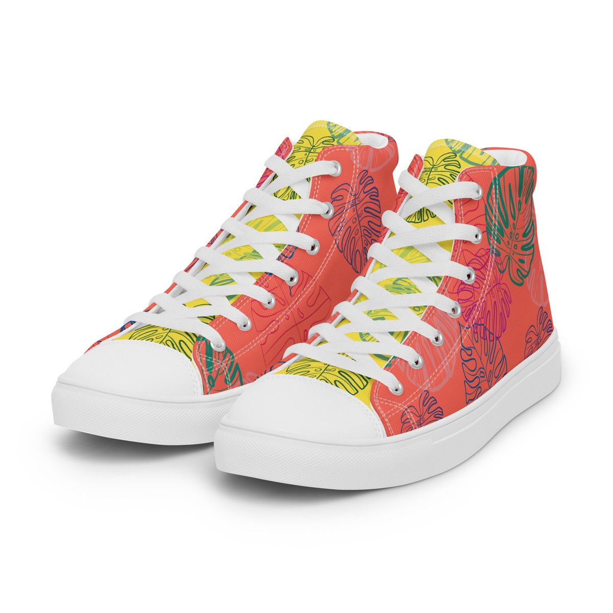 Monstera -Pink Men's high top canvas shoes | eBay
