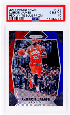 2017 Panini Prizm LeBron James Red White and Blue Prizm #191 PSA 